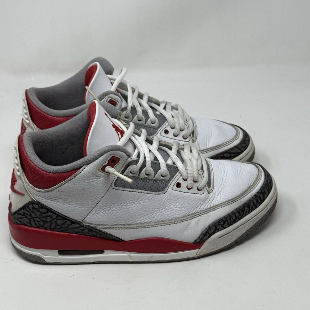 Nike Air Jordan 3 Retro Sneakers Mens 9 Fire Red White Cement Black Shoes - Picture 1 of 16